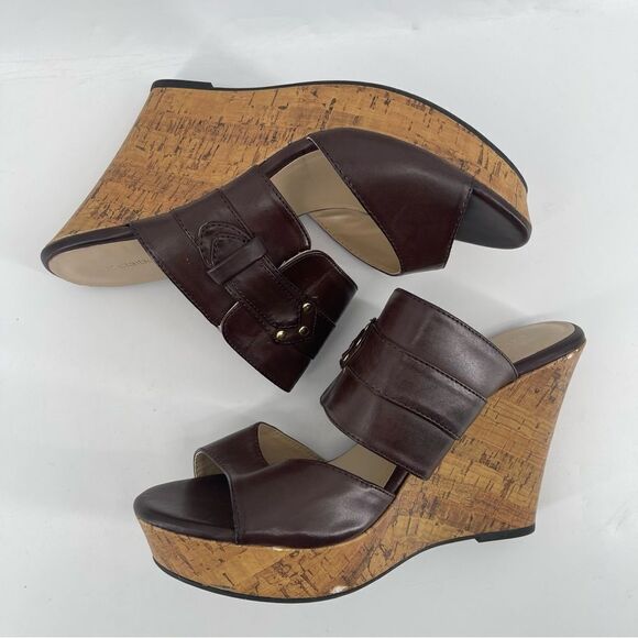 Liz Claiborne Women’s Brown Faux Leather Slip-On Platform Wedge Sandals Size 9 - Picture 11 of 16